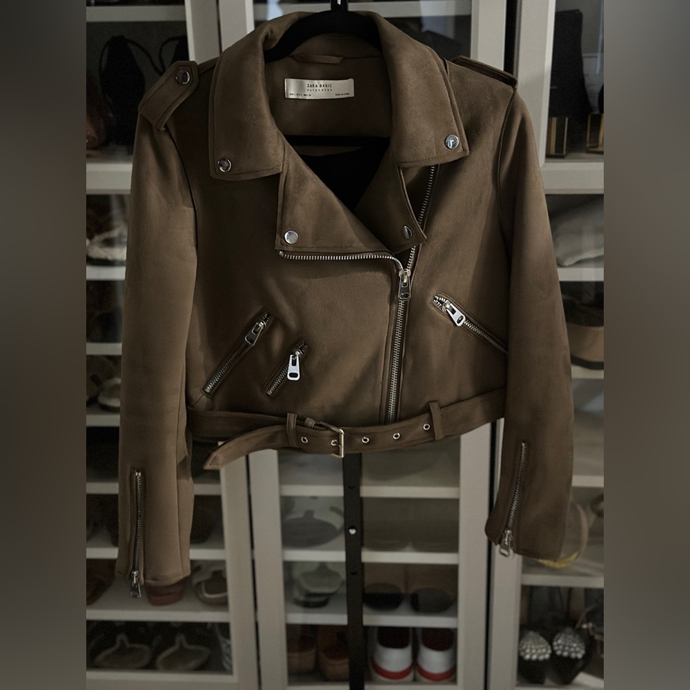 Zara Brown Suede Moto Jacket